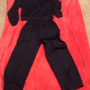 Dark Blue Relaxed Fit Women's 2pc Pants Set